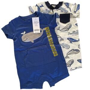 Carter's Baby Blue Whale 2 piece Bodysuit Set 6M